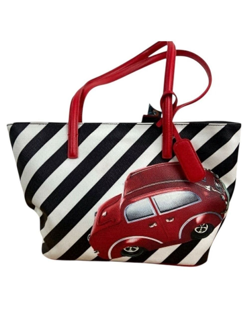 BRACCIALINI car purse black white red shoulder bag striped luxury bag